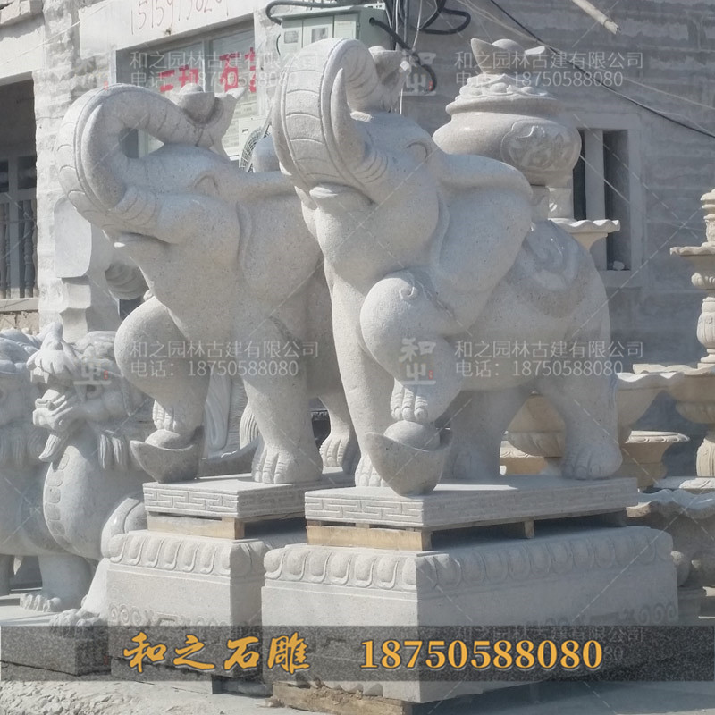 聚宝盆大象石雕