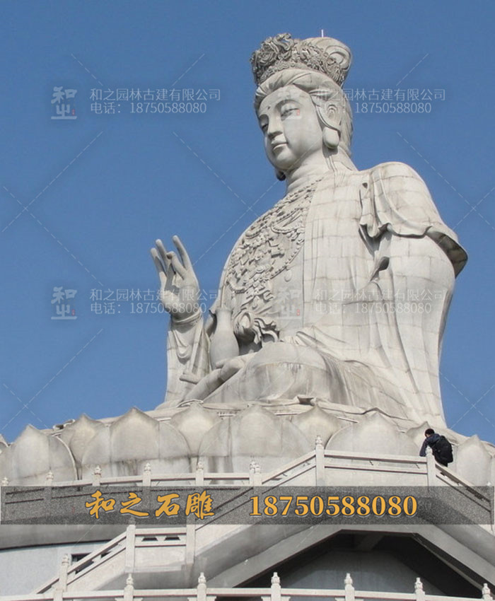 广东大型观音石雕坐像