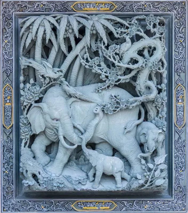 双象吉祥浮雕图