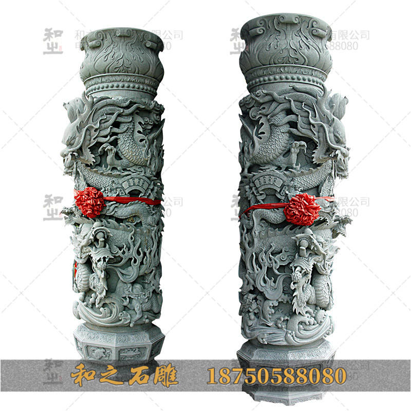 寺庙青石龙柱