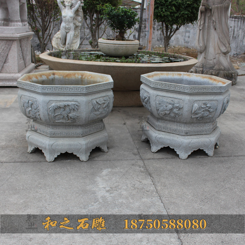 中式石雕花钵