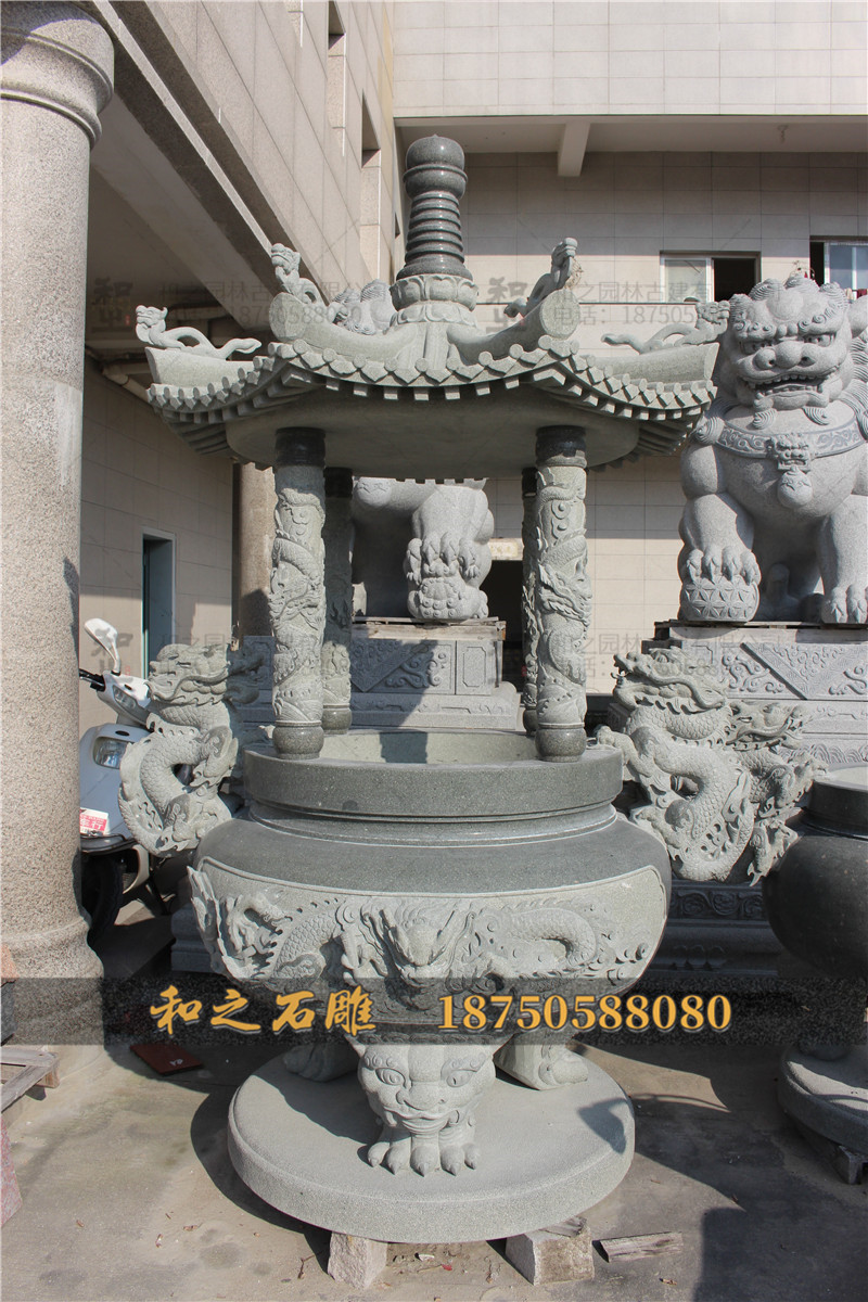 带盖青石石雕香炉 带盖青石石雕香炉